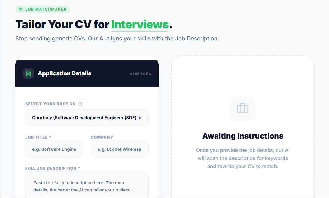 AttachCV Matchmaker job description tailoring feature