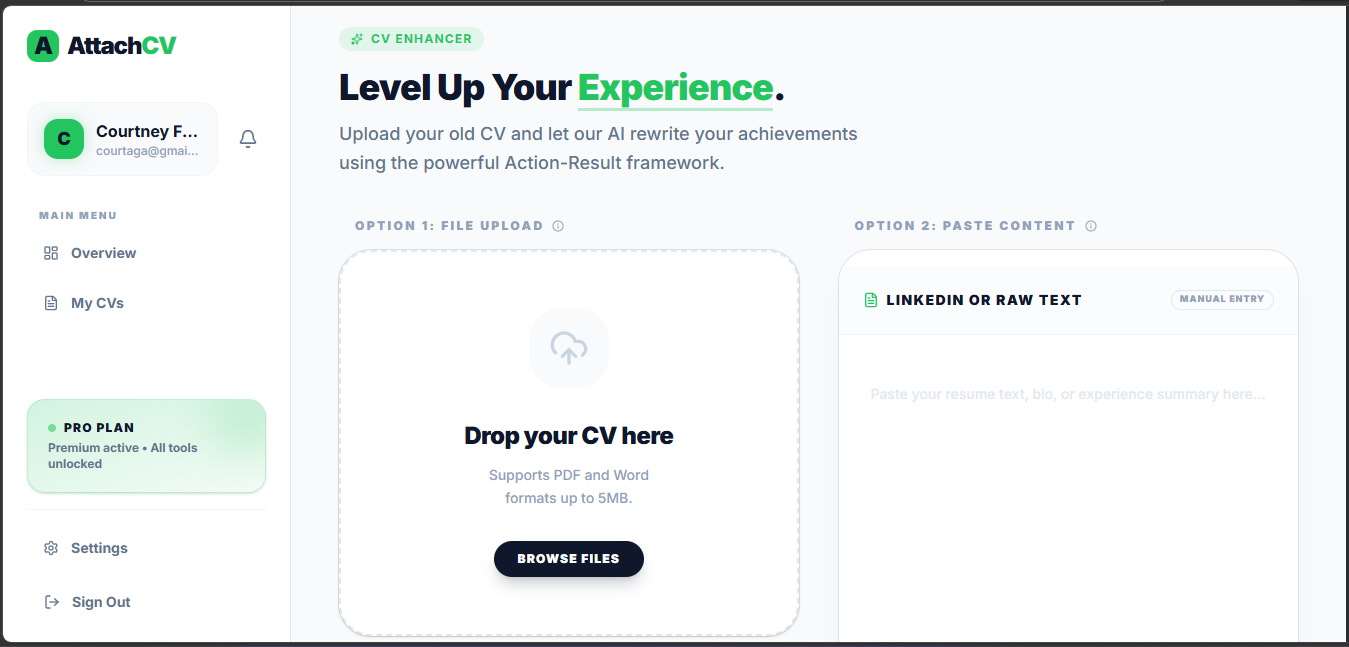 AttachCV CV upload and conversion feature